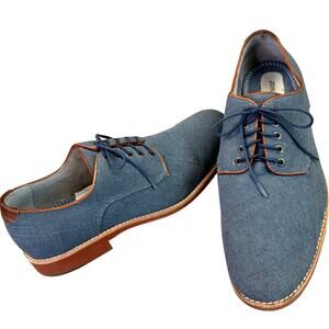 Johnston & Murphy Mens 11.5 Canvas Leather Oxford Dress Shoes Blue Lace Up Flex